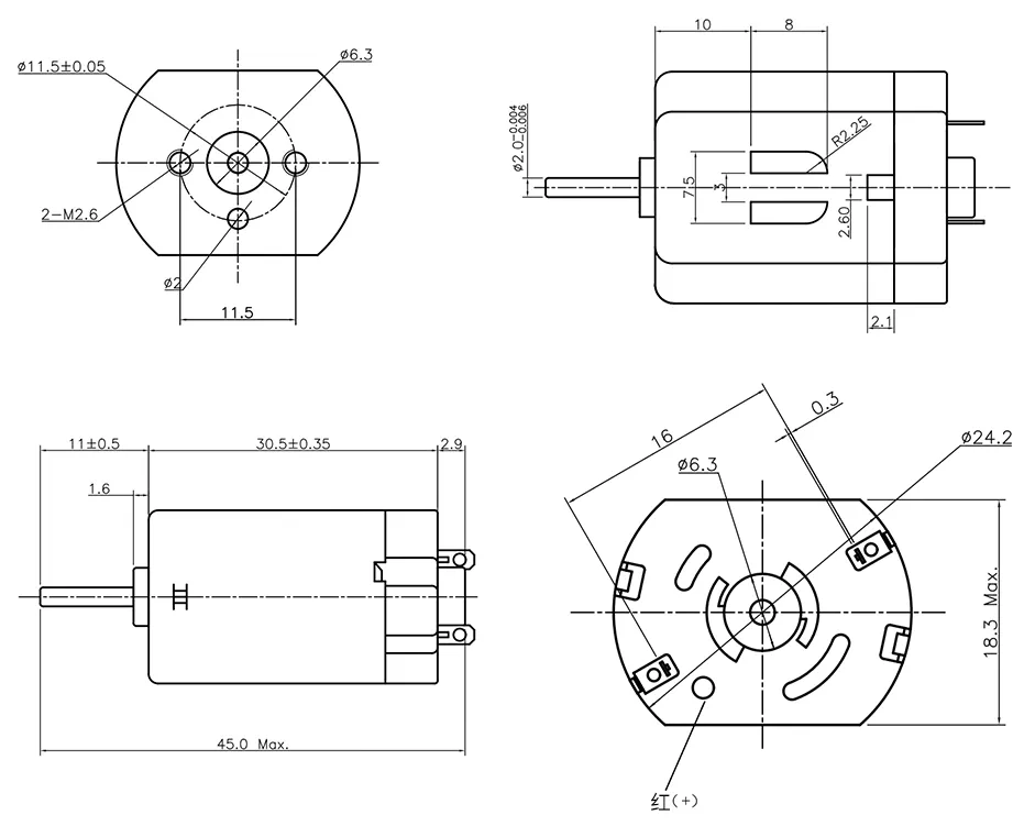 24mm 280 有刷电机 3.7V 10250RPM 12V 10300RPM 外形尺寸图