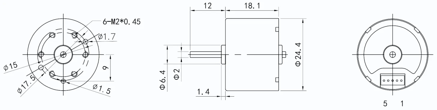 24mm 直径 6V 12V 24V 7500RPM 高转速直流无刷外形尺寸