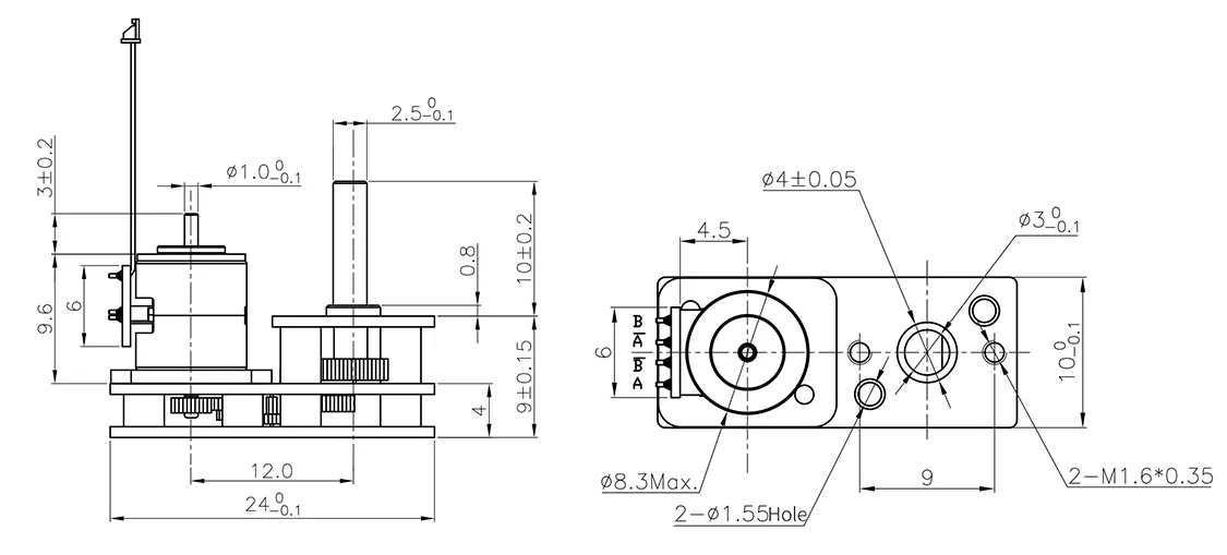8mm 微型线性执行器步进电机,最小 5V DC 尺寸图